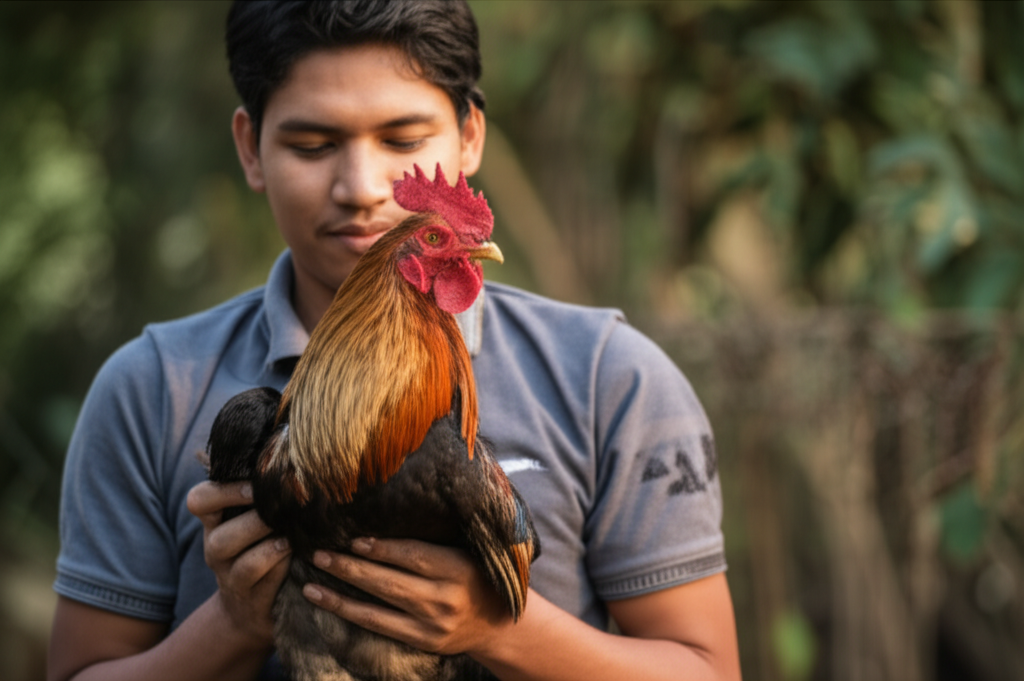 Man holding a cock